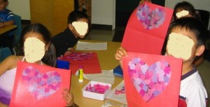 Tissue paper hearts.